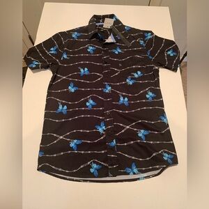 Just Attitude Men's Button Shirt Butterflies Barbed Wire Size M Black NWT Medium